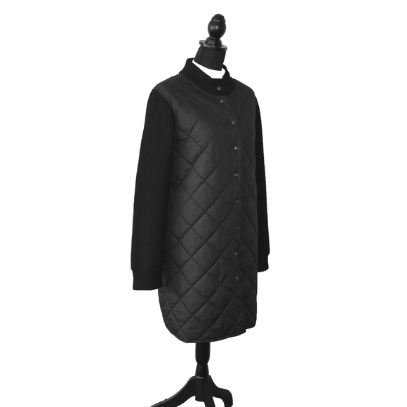 B0 Auth EILEEN FISHER Mixed Media Black Quilted Nylon Wool Sleeves Jacket Sz XL - Picture 2 of 6